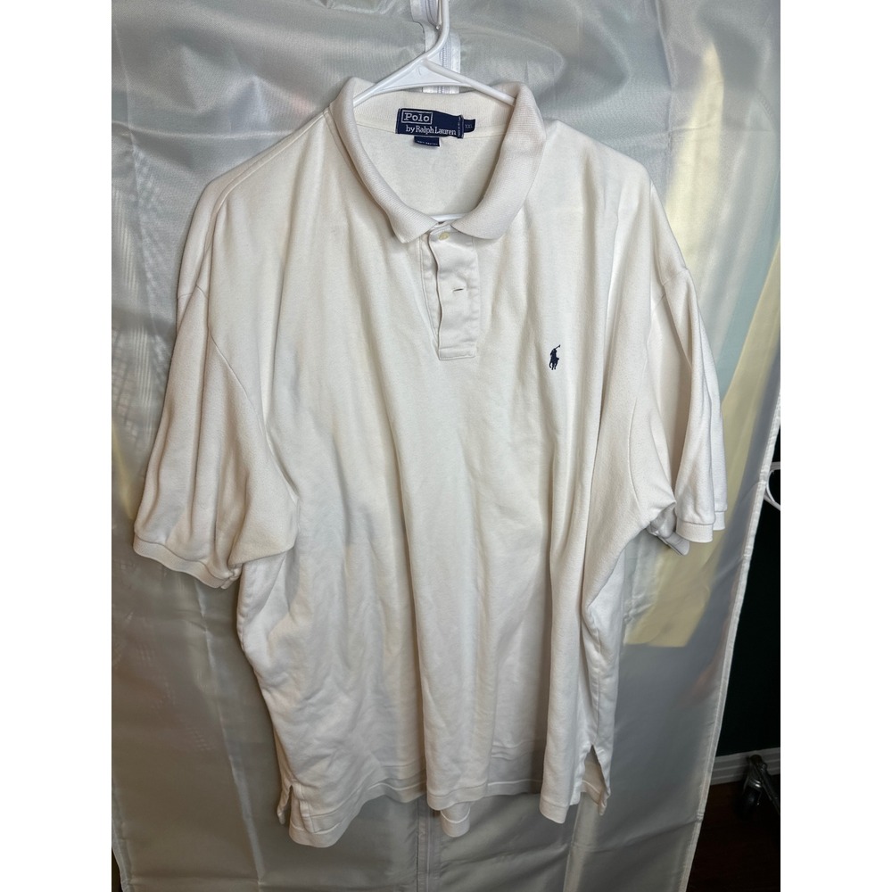 Polo Ralph Lauren Mens XXL White Short Sleeve Cotton Pique Polo Shirt Navy Pony